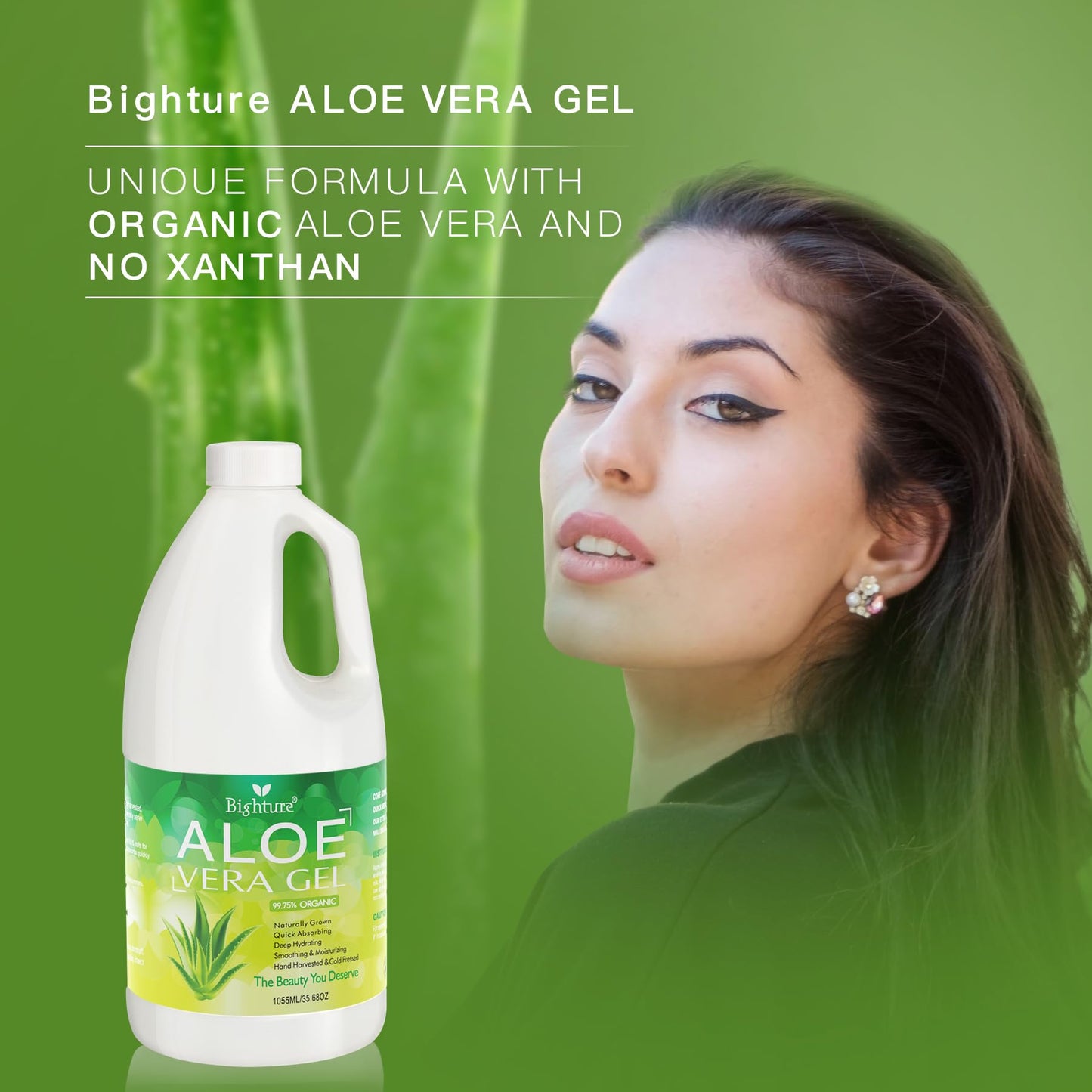 BIGHTURE Aloe Vera Gel, 100% Aloe Vera Extracted from Freshly Cut Pure Aloe Leaves, Pure Aloe Vera Gel for Skin Care like Deeply Soothing, Firming, After Shave, Sunburn Relieve(Family Pack)