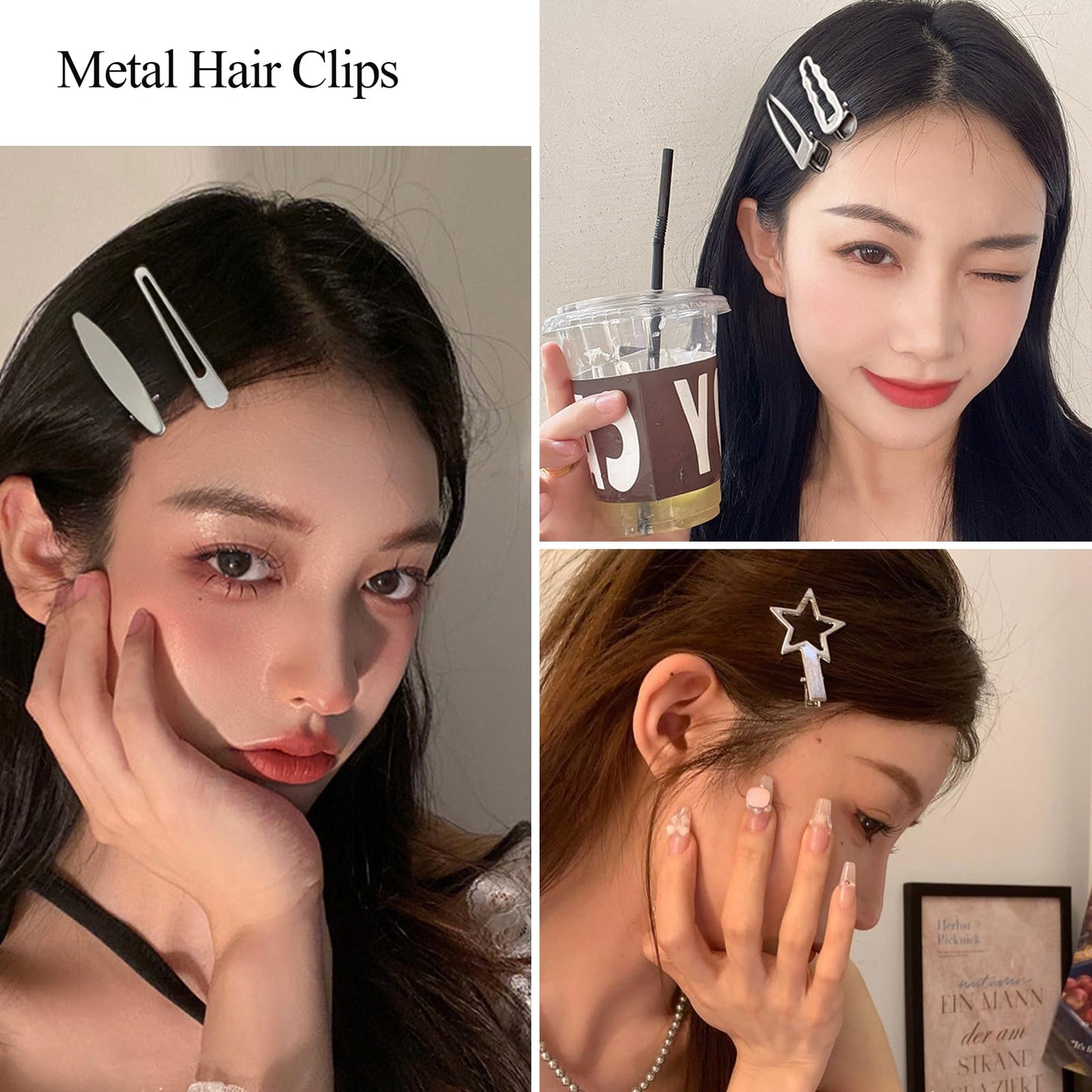 Y2k Metal Alligator Hair Clips 10Pcs Silver Barrettes Hairpins Long Thin Thick Hair No Bend Hair Clips Bulk Cute Non Slip Snap Small Hollow out Star Ponytail Holder Hair Accessories for Women Girls