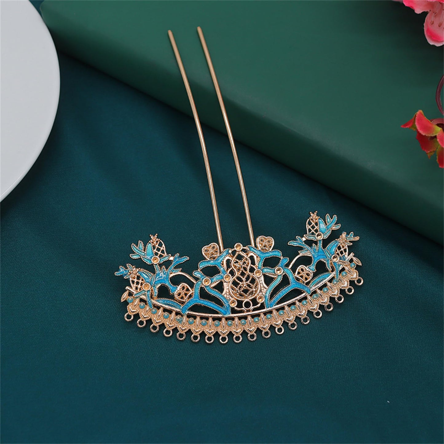 5 Pcs Metal Hairpin Flower Hair Stick Floral Hair Pins Rhinestone Hair Chopsticks for Women Girls -056