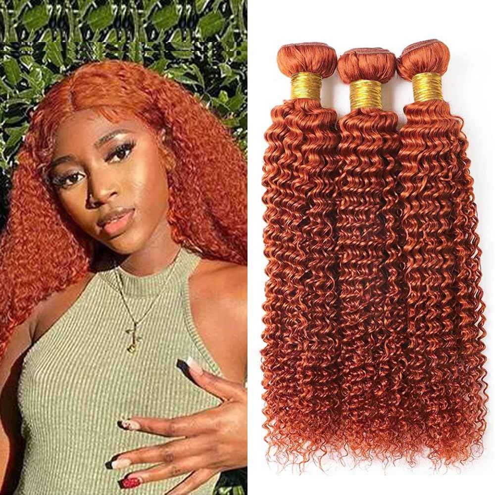 Ginger Orange Curly Human Hair Bundles Color 350 Human Hair Bundles Ginger Kinky Curly Bundles Double Weft Brazilian Remy Hair Wet and Wavy Bundles Silky and Soft for Black Women 10 10 10 Inch
