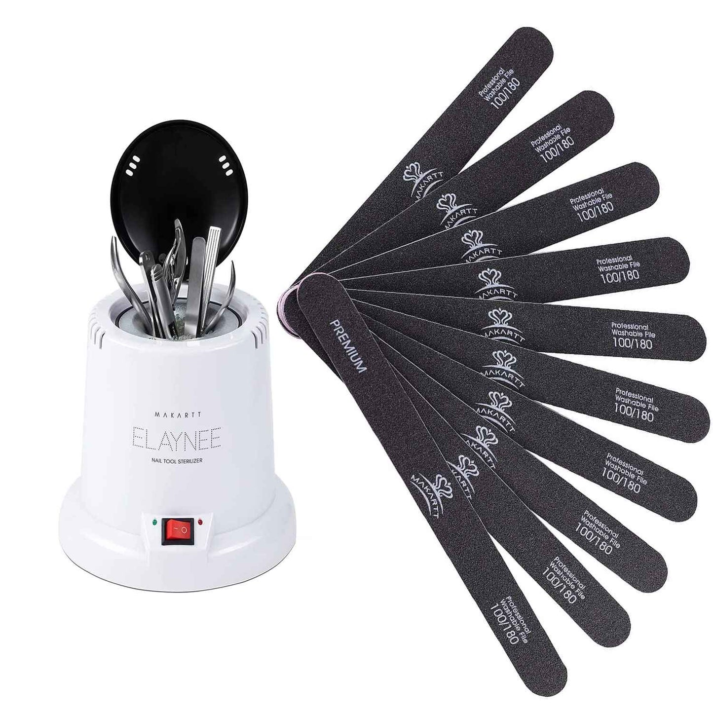 Makartt Nail Tool Sterilizer Bundle with Nail File 100 180 Grit Nails Files for Acrylic Nails Poly Nail Gel Double Sided Black