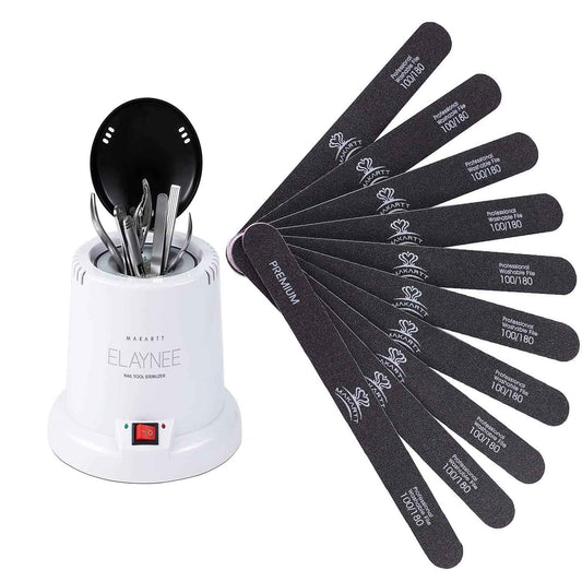 Makartt Nail Tool Sterilizer Bundle with Nail File 100 180 Grit Nails Files for Acrylic Nails Poly Nail Gel Double Sided Black