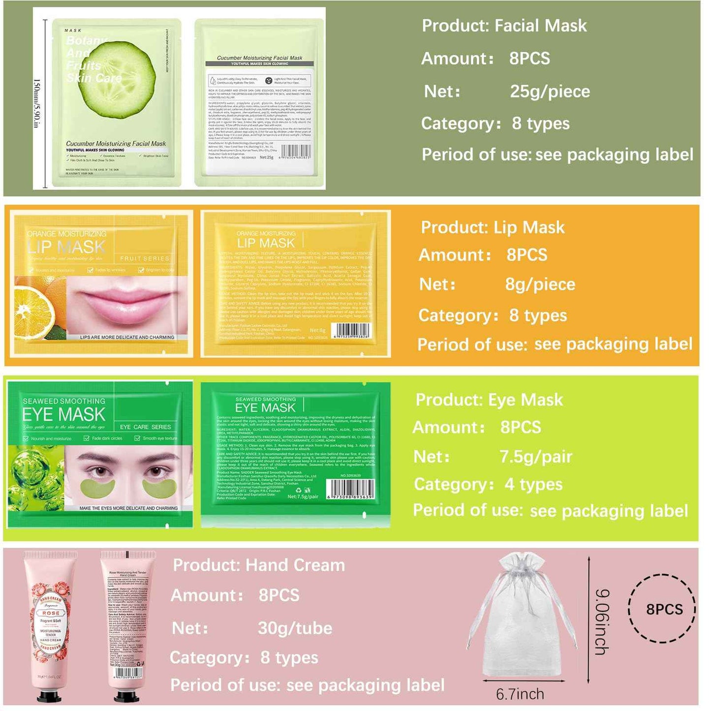 48 Pcs Spa Party Supplies for Girls, Facial Masks,Under Eye Patches,Hand Cream, Lip mask,Headband and Organza Bags, Spa Party Favors, Home Spa Kit Sleepover Set,Gifts for Women Sleepover Party Favors