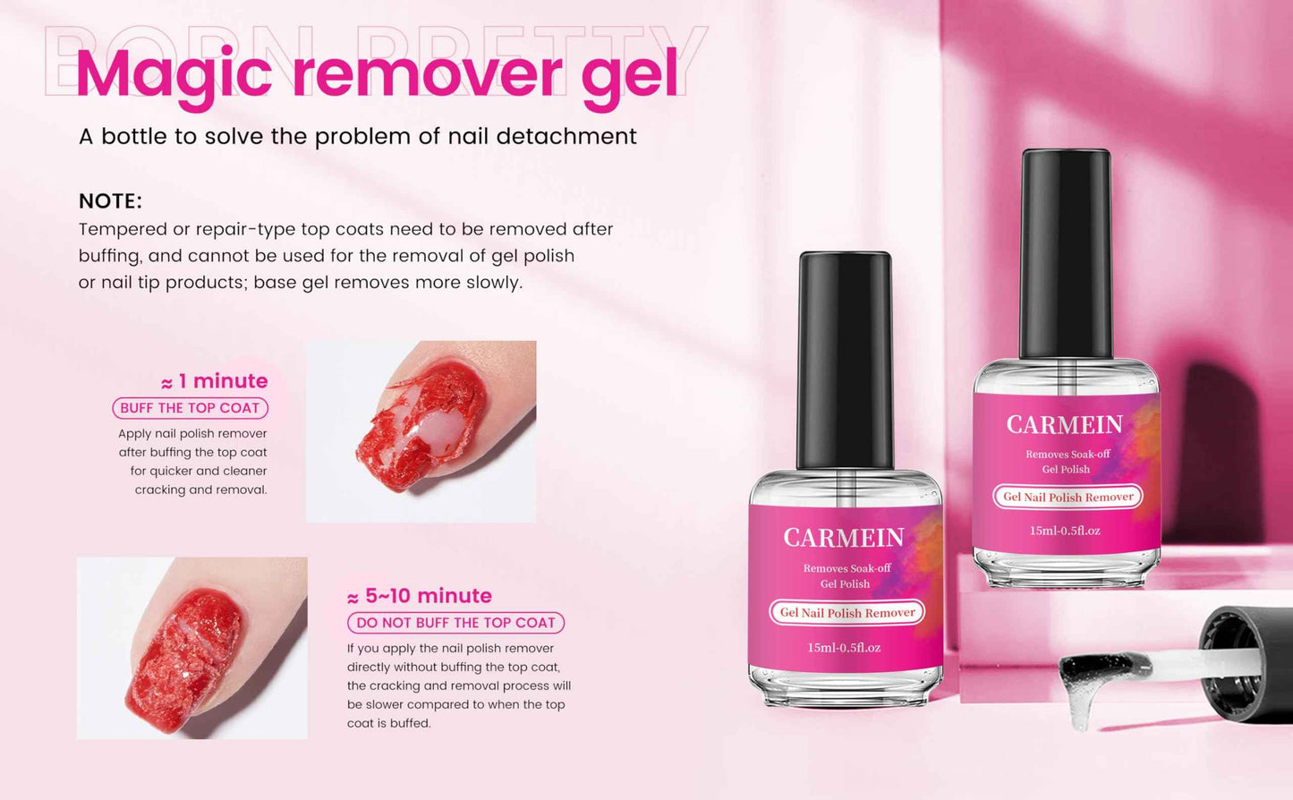 CARMEIN Gel Nail Polish Remover,Professional(12-pack), 15ml/0.5 fl oz, Liquid Formula, Paraben-free, For Natural and Long-lasting Gel Polish Removal for Nail.