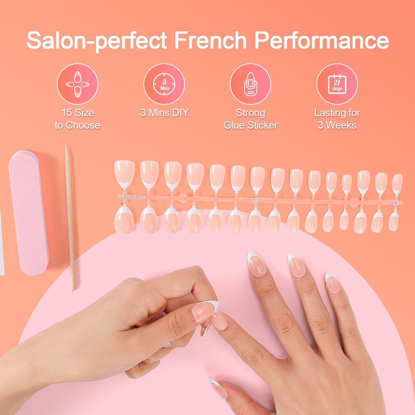 LIARTY 150 Pcs French Press On Nails Short Coffin, French Tip False Nails Manicure, 15 Size Acrylic Full Cover Artificial Fake Nails (Natural)