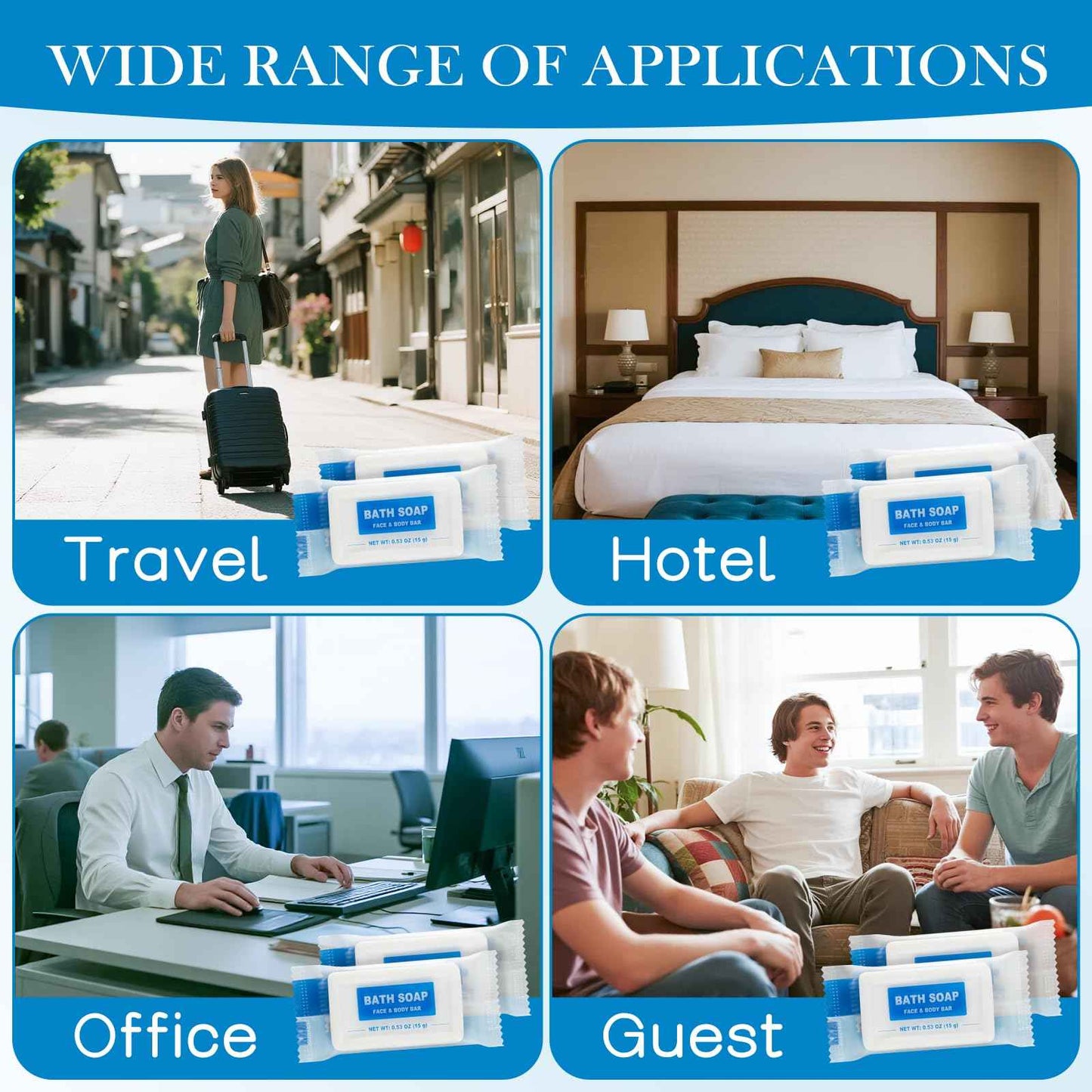 HAIFOTRVA 100 Pack Mini Travel Size Bar Soap Bulk,0.53 oz/15 grams Individually Wrapped Small Disposable Hotel Soap Bars Toiletries for Church,Homeless Gifts,Bathroom,Guest