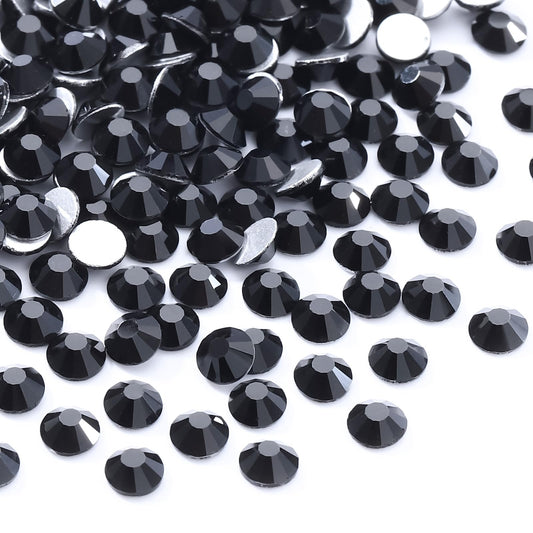 Meibite Black Flatback Rhinestones, Glass Rhinestones for Nail Art and Craft, Glue Fix, Loose Crystal Gemstones(Black, SS34, 288pcs, 7.1-7.3mm)