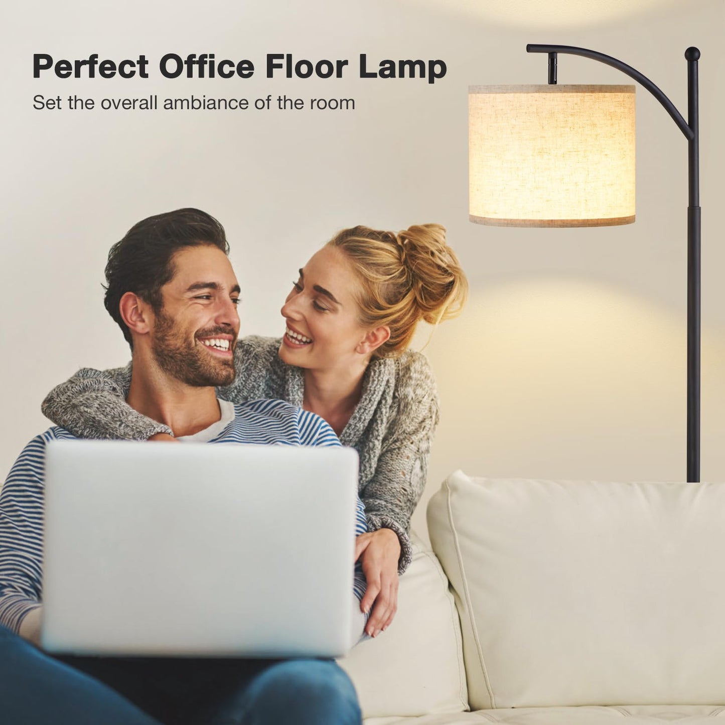 Ambimall Floor Lamp for Living Room with 3 Color Temperatures LED Bulb, Beige Lampshade & Foot Switch Included, Easy to Install, 9W Bulb Included