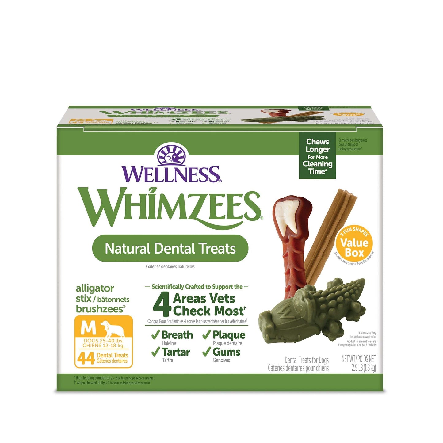 WHIMZEES by Wellness Value Box Natural Dental Chews for Dogs – Clean Teeth, Freshen Breath, Reduce Plaque & Tartar, Medium Breed 44 Count