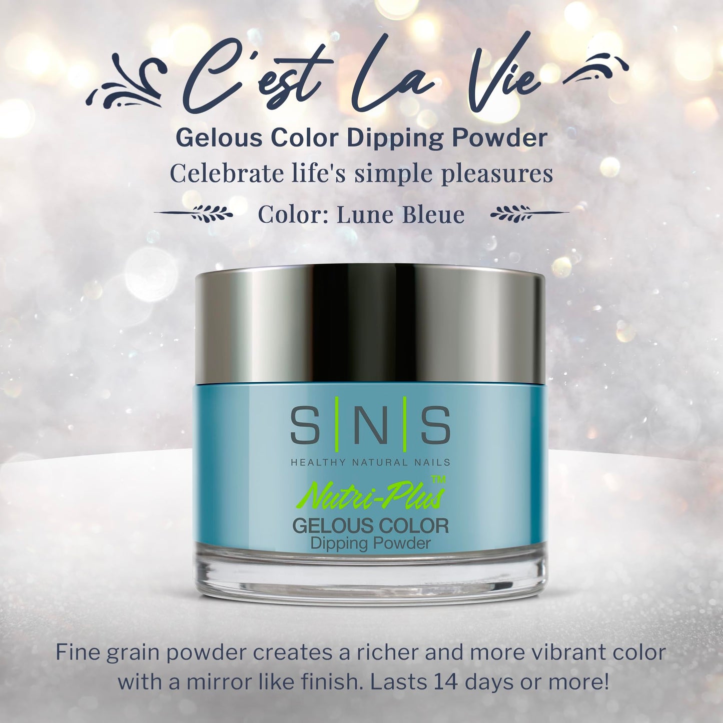 SNS Nail Dip Powder, Gelous Color Dipping Powder - Lune Bleue (Blue/Aqua, Cream) - Long-Lasting Dip Nail Color Lasts 14 Days - Low-Odor & No UV Lamp Required - 1 OZ