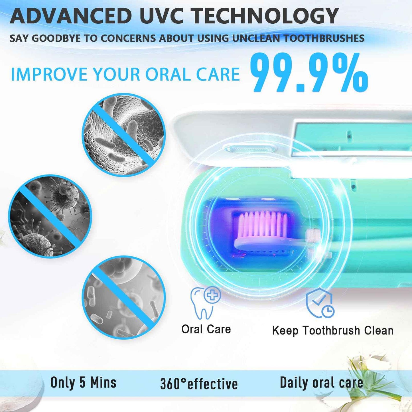 UWTLFCE UV-C Toothbrush Sanitizer Case for Travel, Portable Sanitizer and Holder Universal Fits Electric and Manual Brush Heads, Smart Automatic Operation