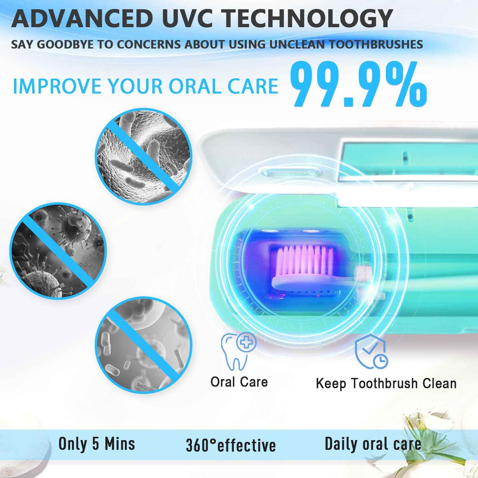 UWTLFCE UV-C Toothbrush Sanitizer Case for Travel, Portable Sanitizer and Holder Universal Fits Electric and Manual Brush Heads, Smart Automatic Operation