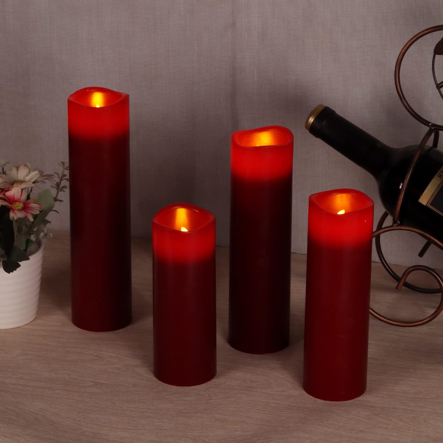 antizer Flameless Candles Led Candles Pack of 9 (H 4" 5" 6" 7" 8" 9" x D 2.2") Burgundy Real Wax Battery Candles with Remote Timer