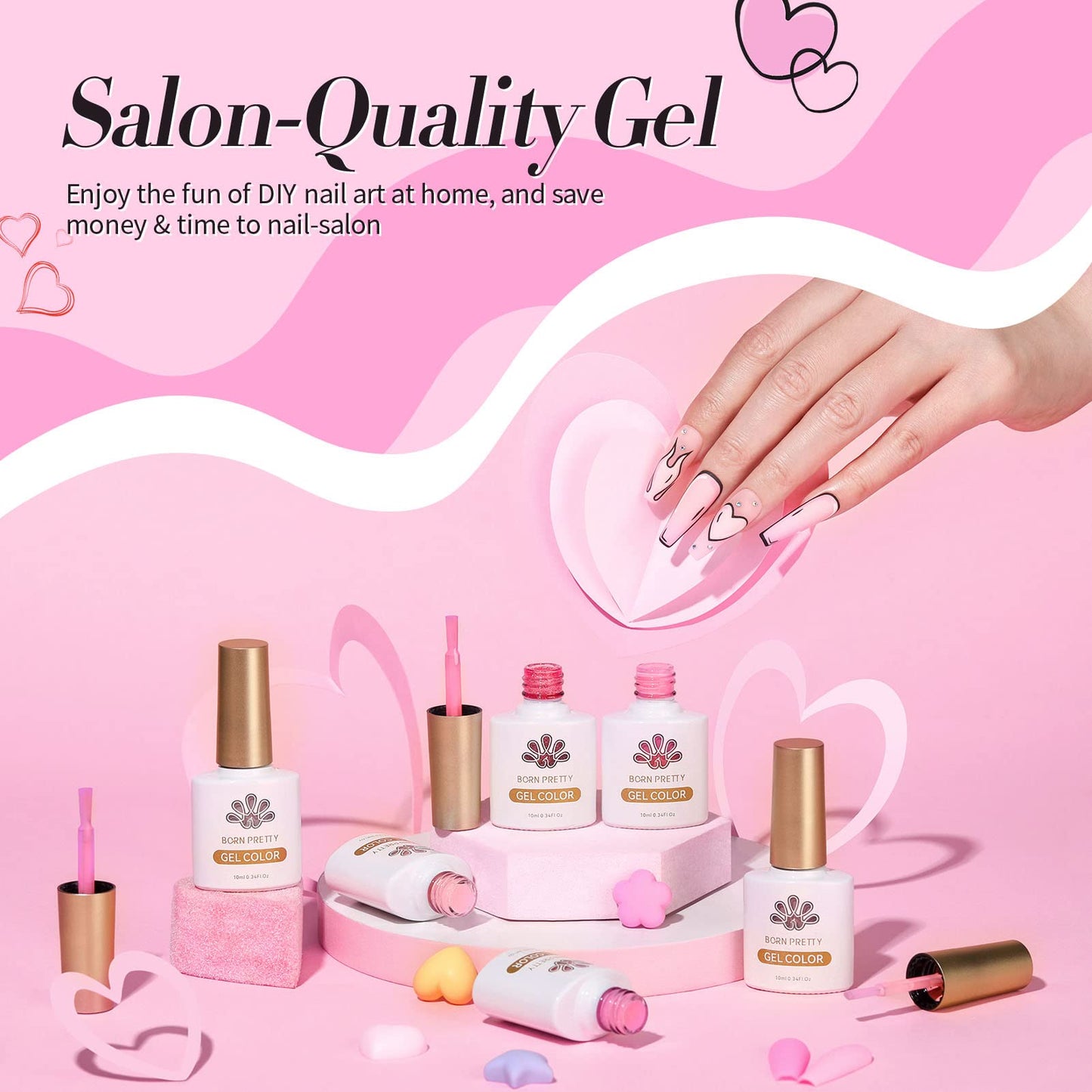 Born Pretty Pink Gel Nail Polish Set Sweet Nude Pink White Nail Polish Soft Light Natural Lovely Pink Color Gel Polish Gift Set Soak Off Gel Nail Polish Kit 6 Colors 10ML