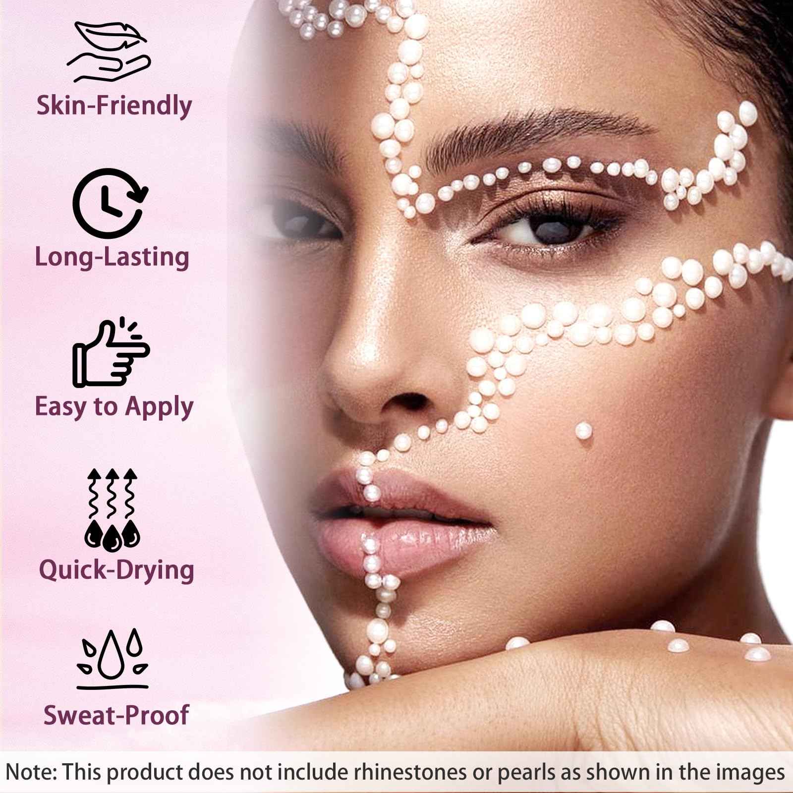Face Body Glue for Gems Rhinestones, Glitter Glue Long Lasting Hair Adhesive, Designed for Eye Jewels Face Gems Hair Body Glitter Makeup