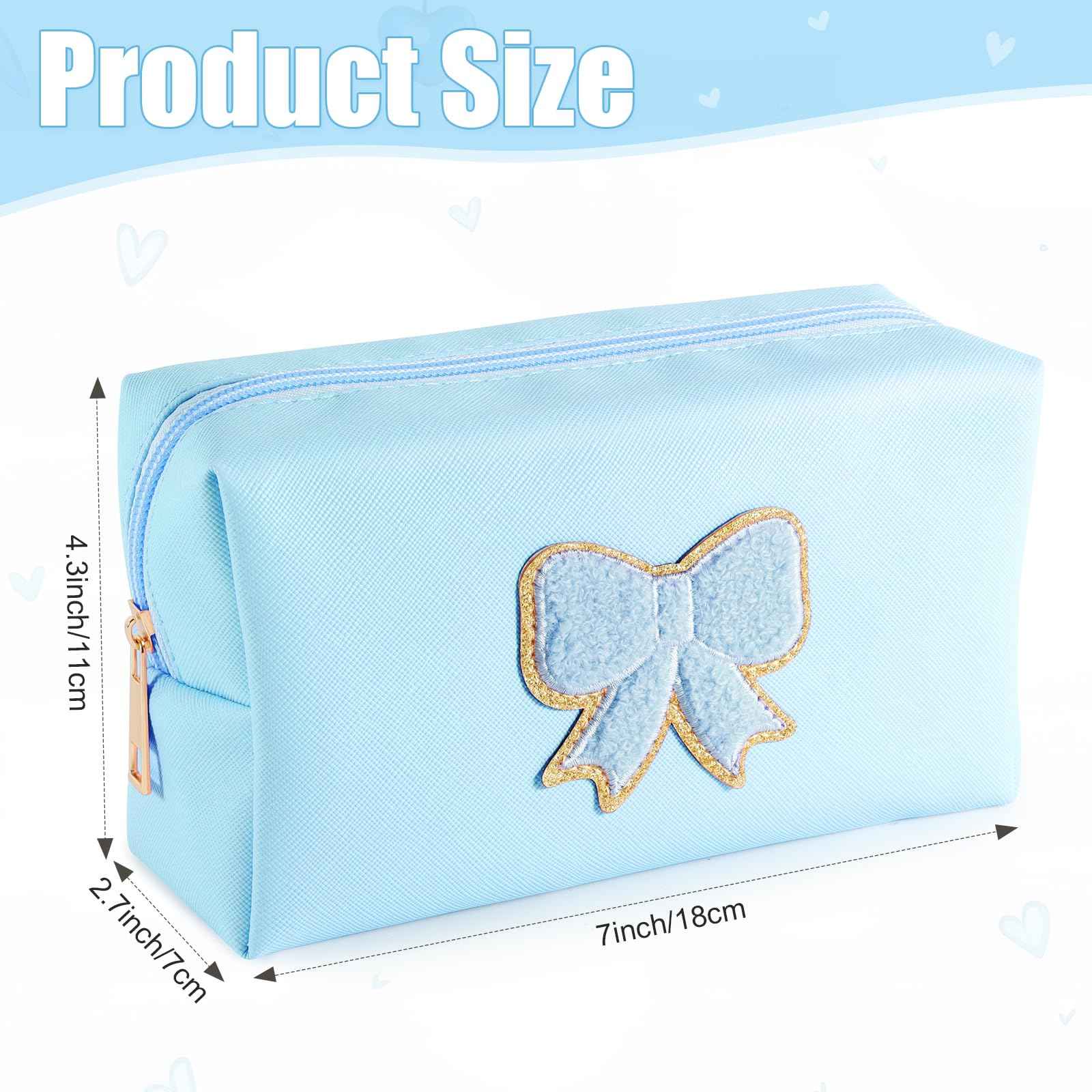 6 Pcs Bow Makeup Bag Bulk Preppy Cosmetic Bag PU Leather Travel Toiletry Bag Waterproof Small Makeup Pouch Bag for Purse Cute Coquette Stuff for Girls Women Bachelorette Party Gifts (02 Blue)