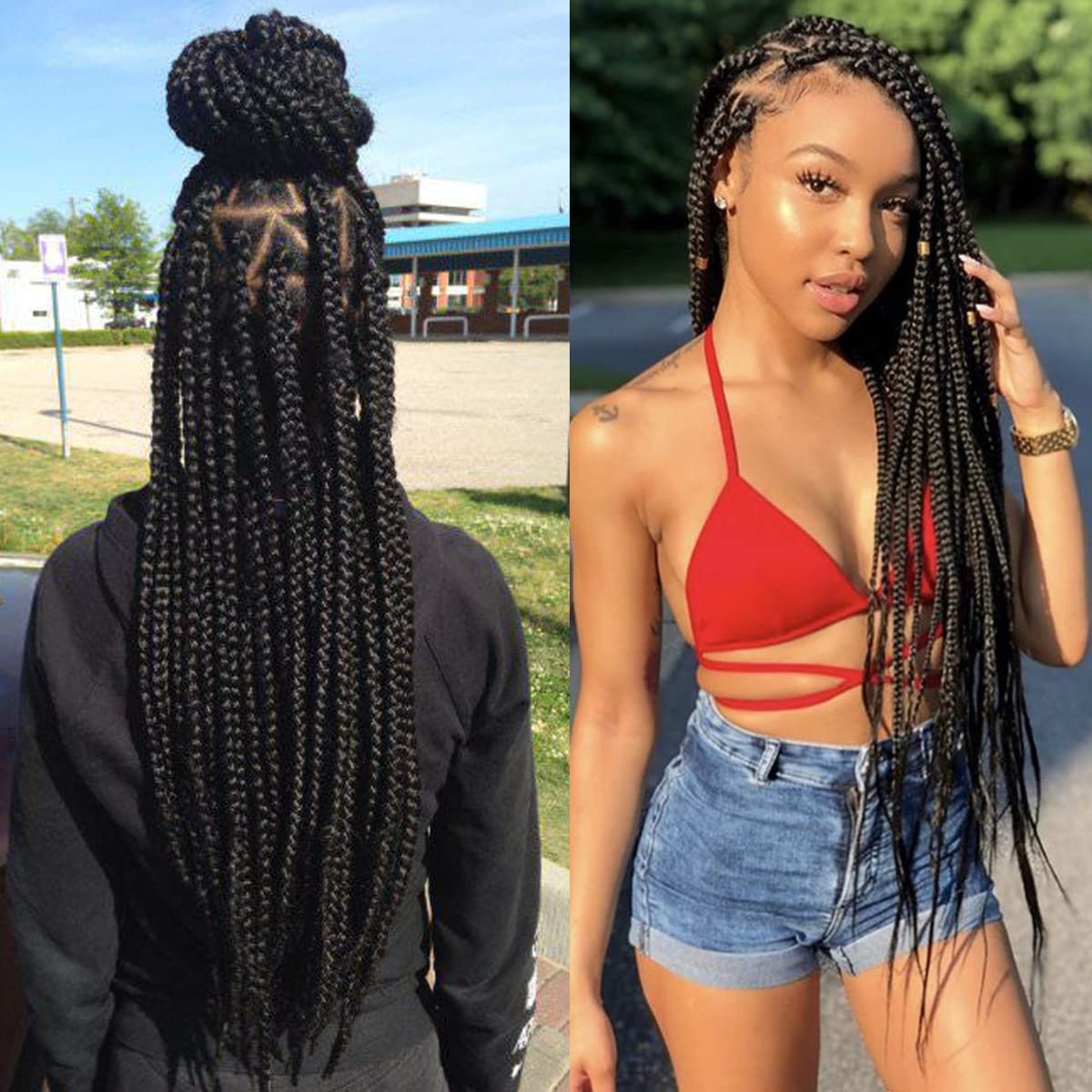 7 Packs Crochet Box Braids Pre Looped Box Braid Goddess Box Braids Crochet Hair Extensions Straight Crochet Hair For Black Women Crotchet Braid Hair Bundle (20 Inch（Pack of 7）, 1B#)