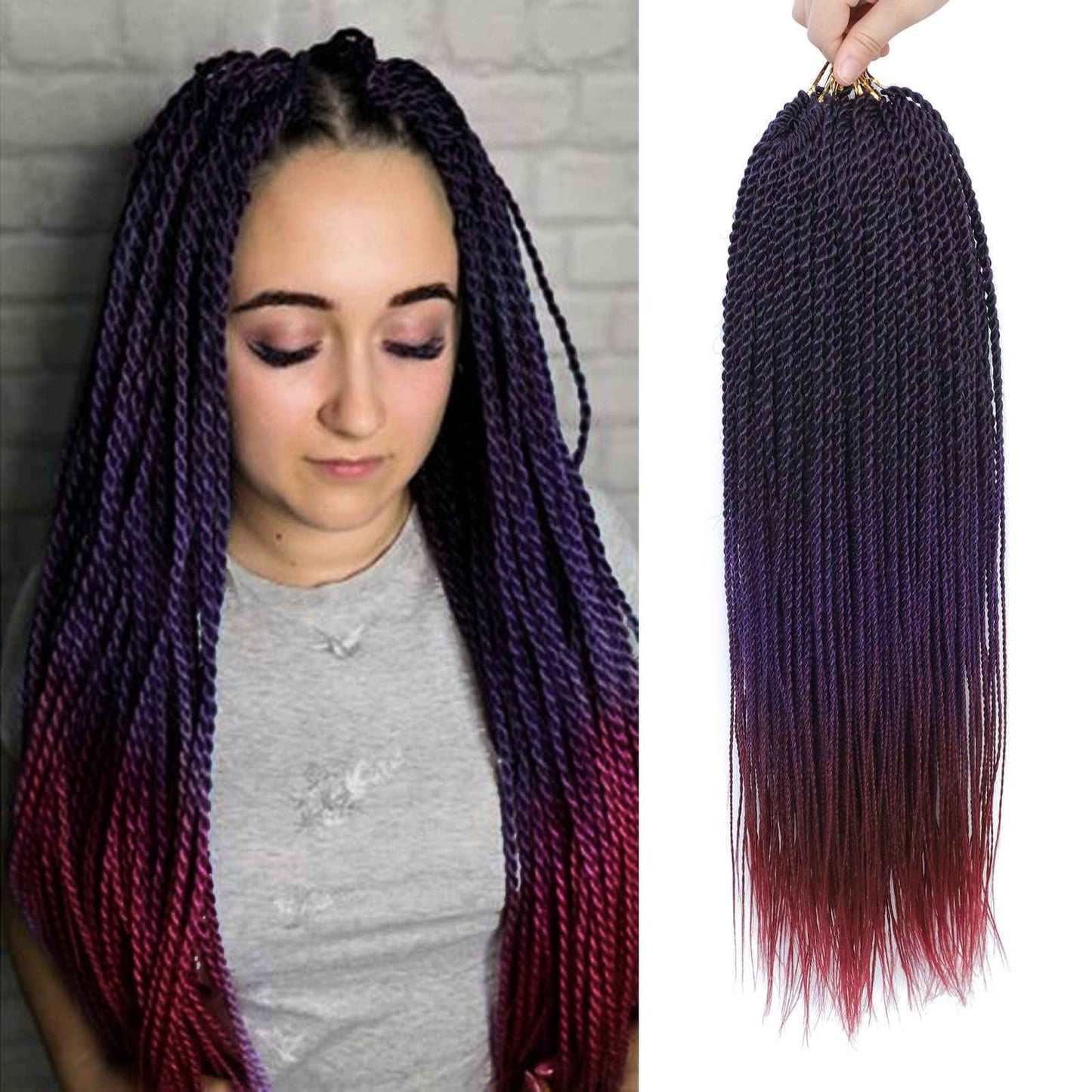 NAYOO Purple Crochet Senegalese Twist, 18 Inch 8 Packs Small Twist Crochet Hair, 35 Strands/Pack Braids, Hot Water Setting (18 Inch, 1B/Purple/Bug)