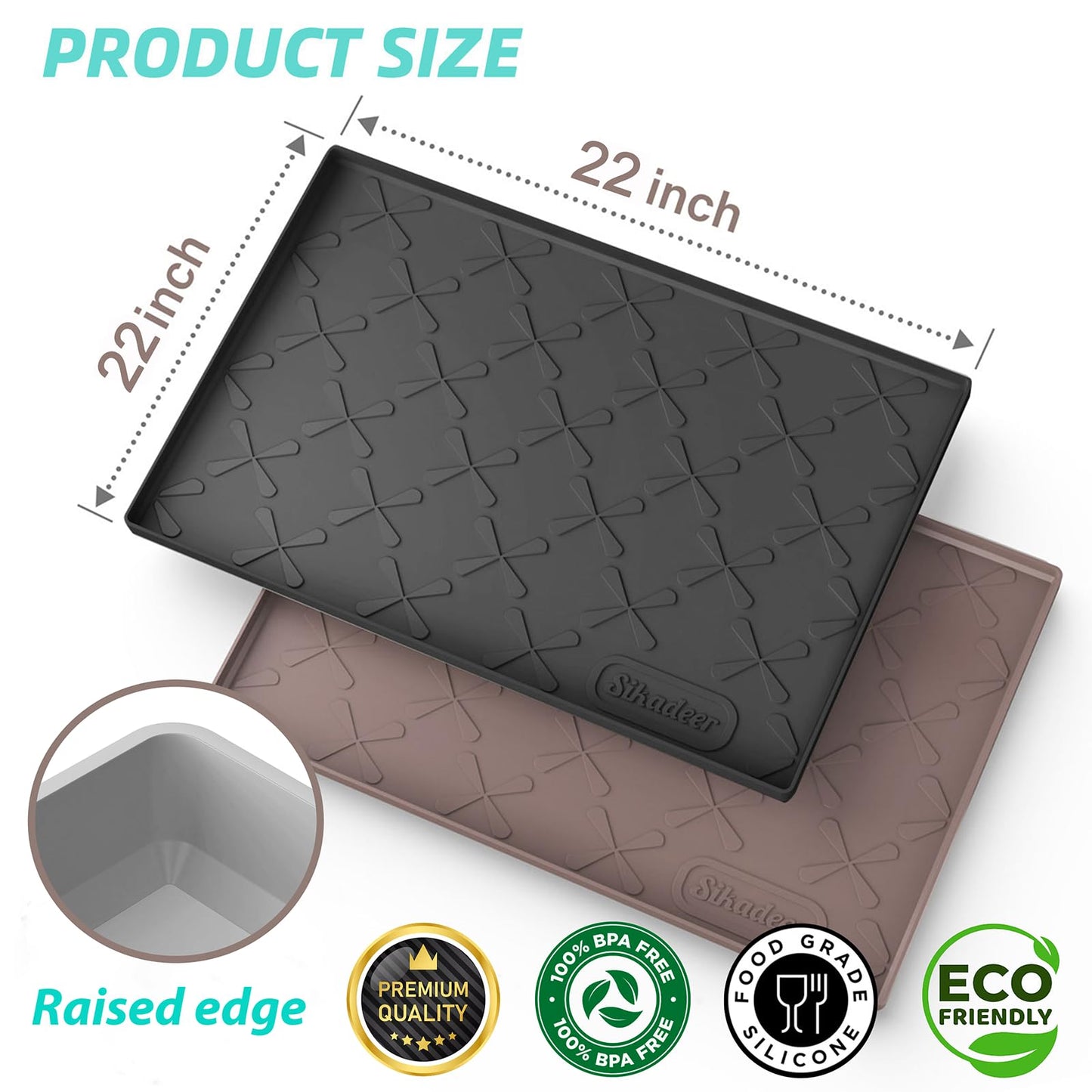 SIKADEER Under Sink Mat for Kitchen Waterproof, 22" x 22" Silicone Mat Cabinet Liner for Bathroom Under Sink Organizer with Raised Edge, Fits 24inch Standard Cabinet Under Sink Drip Tray Protector