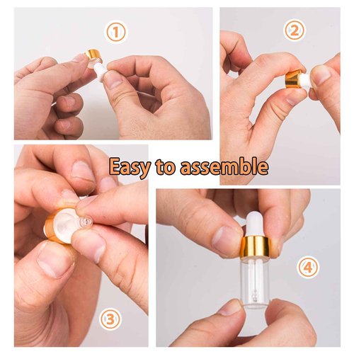 Easeen Sample Dropper Bottles, Mini Dropper Bottles with 2 Pcs Plastic Droppers for Traveling Essential Oils DIY Cosmetic Liquid Sample Perfume (Gold, 5ML)