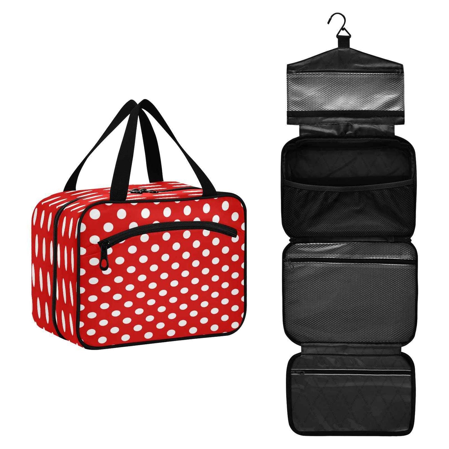 ALAZA Red Polka Dot Toiletry Bag Men and Women Travel Hanging Makeup Cosmetic Bag Toiletries Accessories L