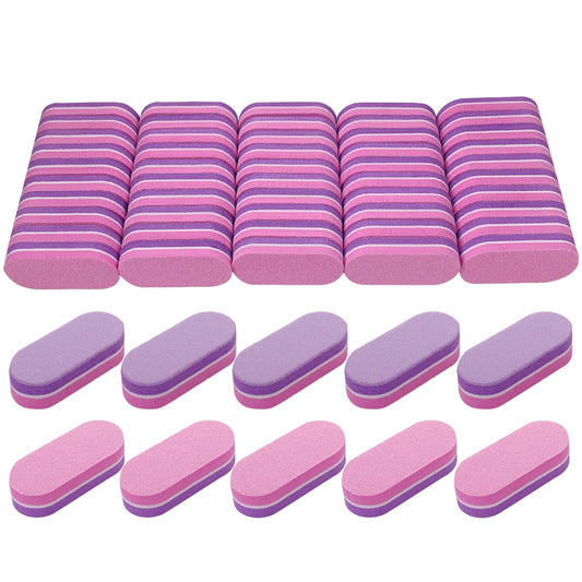 Mini Nail Buffer (50 Pack), Buffers for Acrylic Nails and Natural Nails, 100/180 Grit Nail Buffer Block Nail File Bulk Small Buffing Blocks for Nail Buff Professional Manicure Set Purple/Pink