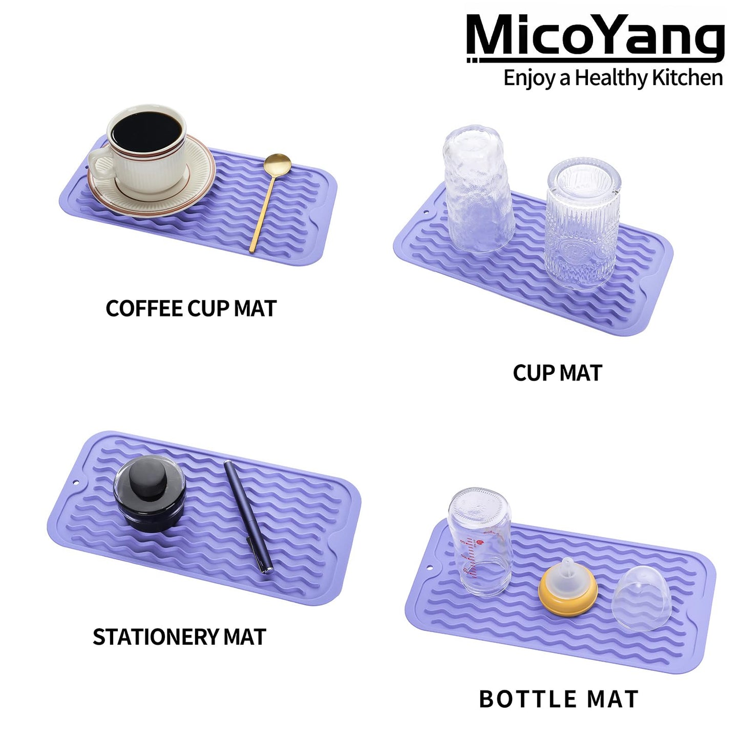 MicoYang Silicone Dish Drying Mat for Multiple Usage,Easy clean,Eco-friendly,Heat-resistant Silicone Mat for Kitchen Counter,Sink,Bar,Bottle,or Cup Light Purple S 12 inches x 6 inches