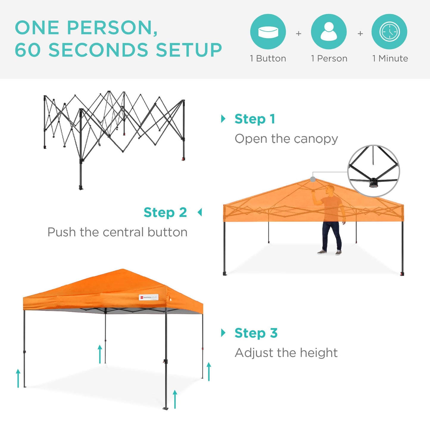 Best Choice Products 8x8ft 1-Person Setup Pop Up Canopy Tent Instant Portable Shelter w/ 1-Button Push, Case, 4 Weight Bags - Orange