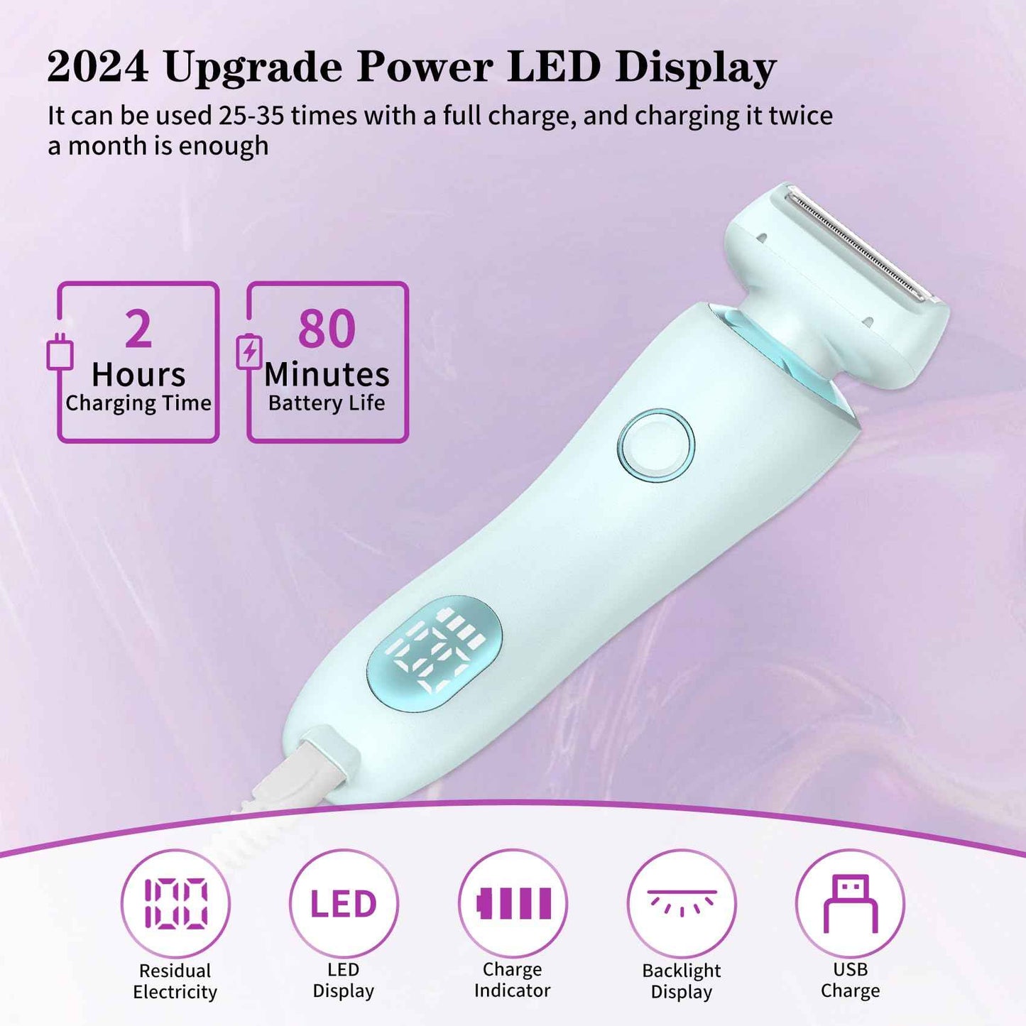 Glide Pro 3.0 Razor for Women, Livora Electric Shaver for Women, Silk Glide Pro Shaver, 2 in 1 Wet & Dry Waterproof Electric Shaver with Removable Head for Leg Arm Underarm Bikini Area (Blue)