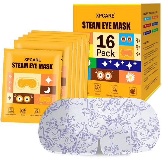 XPCARE 16 Pack Steam Eye Masks for Dry Eyes, Heated Eye Mask Warm Compress for Eyes,Disposable Heated Eye Mask for Dark Circles, Puffy Eyes, Relief Stress Eye Fatigue（Chamomile）