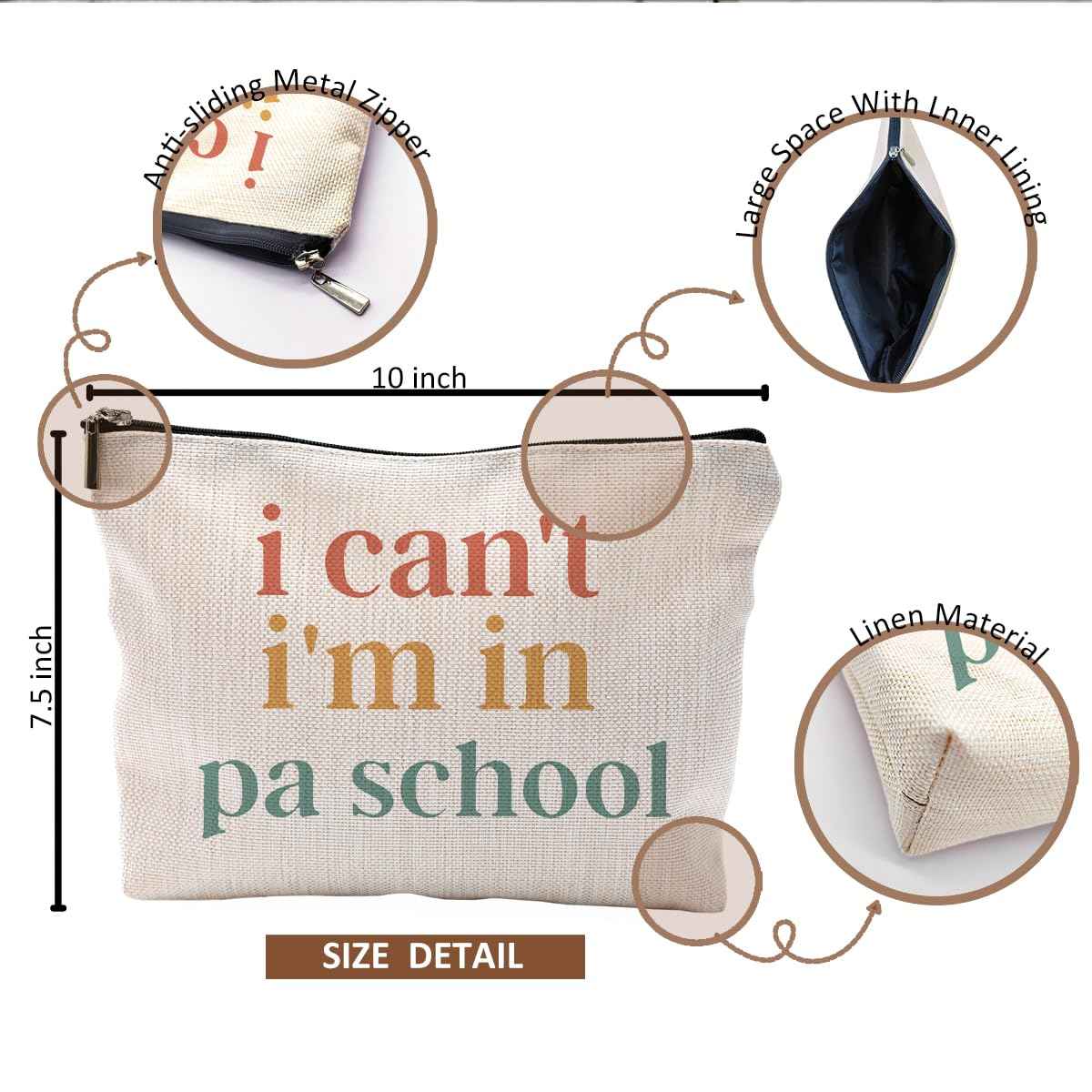 QGFM Physician Assistant Gifts for Women, Physician Assistant Makeup Bag, Physician Assistant PA Week Gifts, Medical Assistant Gifts, I Can't I'm in PA School Funny Cosmetic Bag Toiletry Bag
