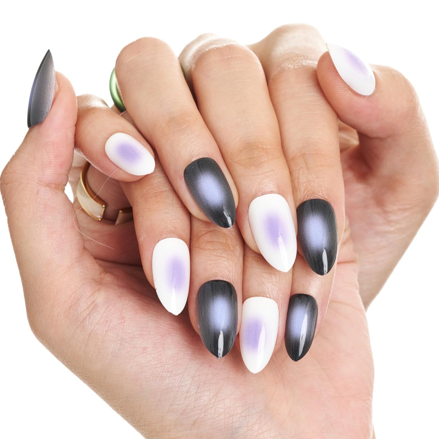 GLAMERMAID Press on Nails Short Almond, Summer Blush Blue Purple Glue on Gel Nails, Short Stiletto Acrylic False Nails Kits Reusable UV Finish Full Cover Stick on Nails for Women Gift