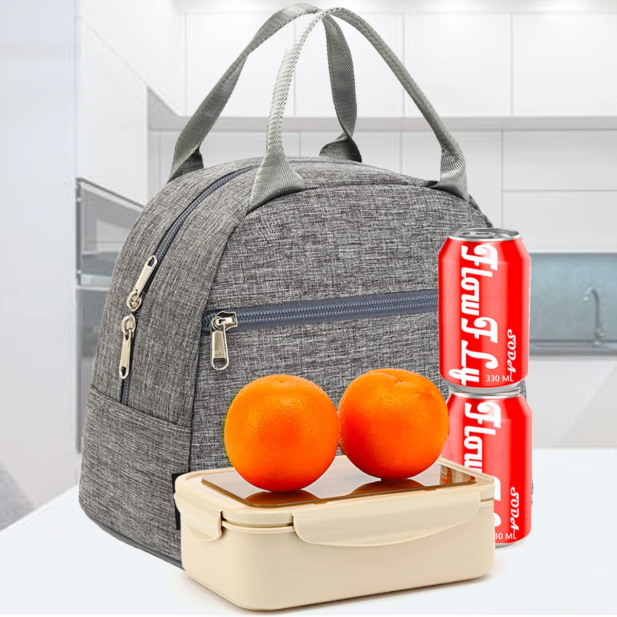 FlowFly Lunch Bag Tote Bag Lunch Organizer Lunch Holder Insulated Lunch Cooler Bag for Women/Men,Heather Grey