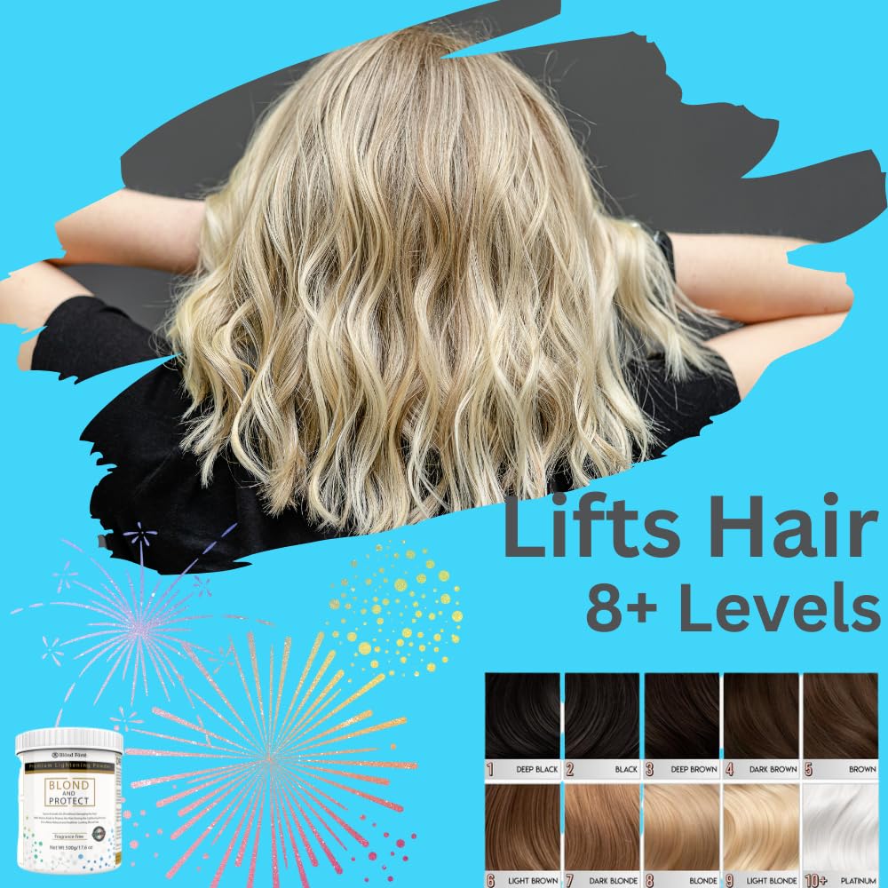 1 Lbs/17 Oz Tub Blond And Protect Premium Hair Lightener 8+ Levels + 13.5 Oz/400 ml Developer Volume & Hair Coloring Brush (Bundle - 5 items) (30 Volume Blue Powder)