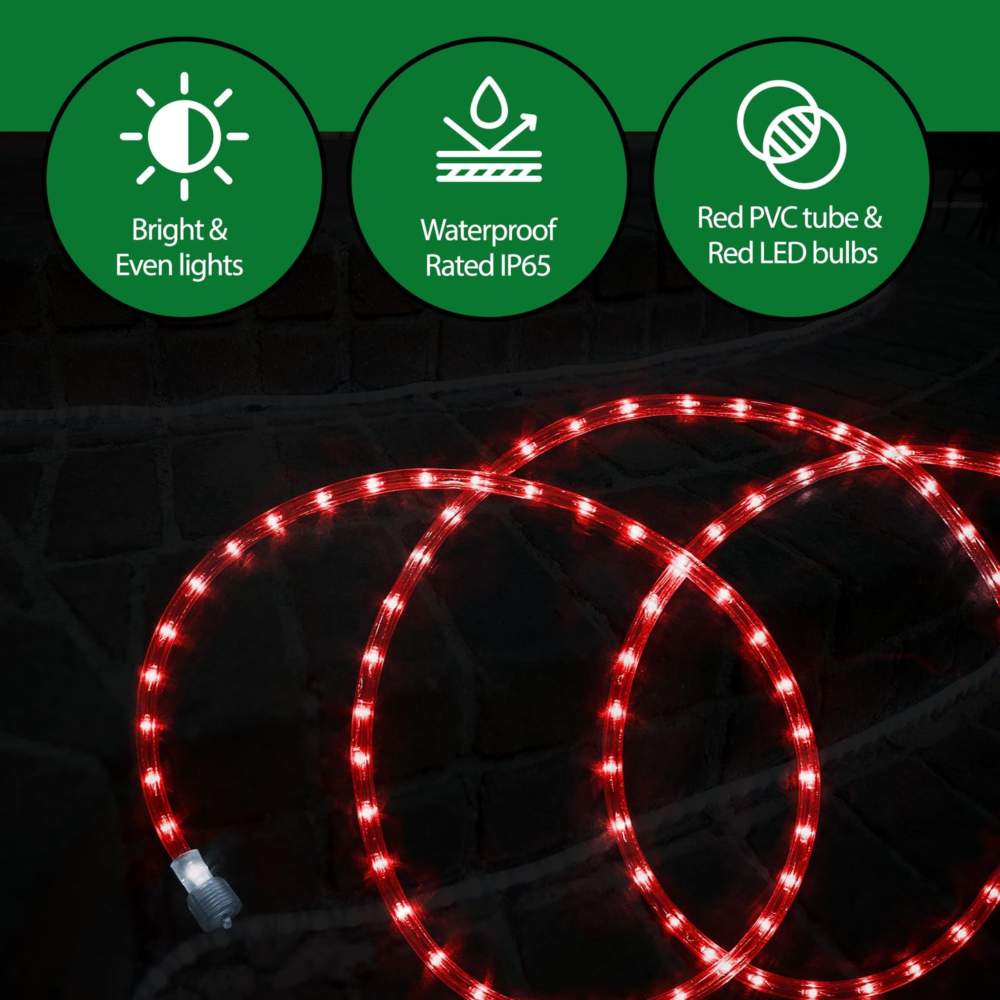 Tupkee LED Rope Light Red - for Indoor and Outdoor use, 24 Feet (7.3 m) - 10MM Diameter - 144 LED Long Life Bulbs Rope Tube Lights