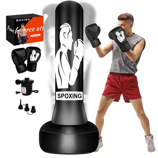 Heavy Punching Bag with Stand for Adults 70" Freestanding Punching Bag with Boxing Gloves and Electric Air Pump, Men Women Teens Standing Inflatable Boxing Bag for Training MMA Thai Fitnessers.
