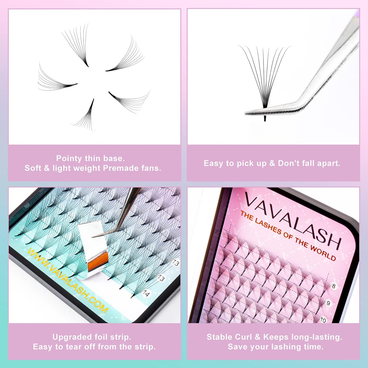 Eyelash Extensions 3D 4D 5D 6D 8D 9D 10D Thickness 0.07/0.1 C/D Curl Eyelashes Middle Stem & Long Stem Heat Bonded Premade Fans Russian Volume Lash Extensions Supplies (Middle Stem 8D-0.07-D-8-15mm)