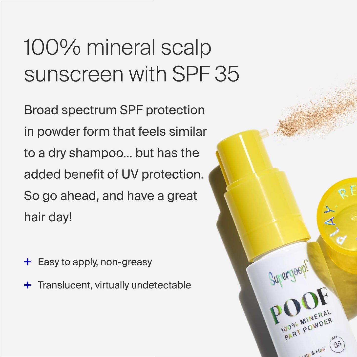 Supergoop! Poof 100% Mineral Part Powder, 0.71 oz - SPF 35 PA+++ Scalp Sunscreen with Broad Spectrum UV Protection - Cruelty-Free Formula with Vitamin C - Easy to Apply, Non Greasy