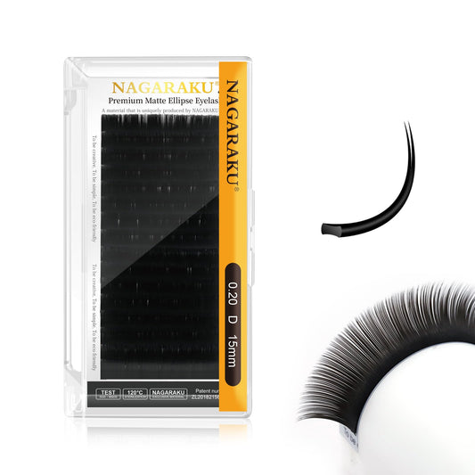 NAGARAKU Double Tips Ellipse Eyelash Extensions Lighter Thinner Split Tips Flat False Lashes 5 Trays in 1 Pack 0.20 C curl 11/12/13/14/15mm Soft Faux Mink Individual False Lash 16 Rows