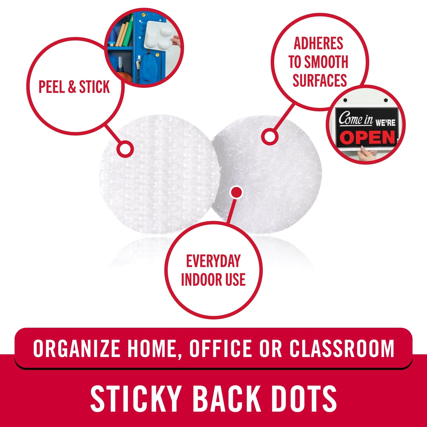 VELCRO Brand Dots with Adhesive | Sticky Back Round Hook and Loop Circles | 5/8in, 80 Pack | Arts and Crafts, School Projects, 95215W, White