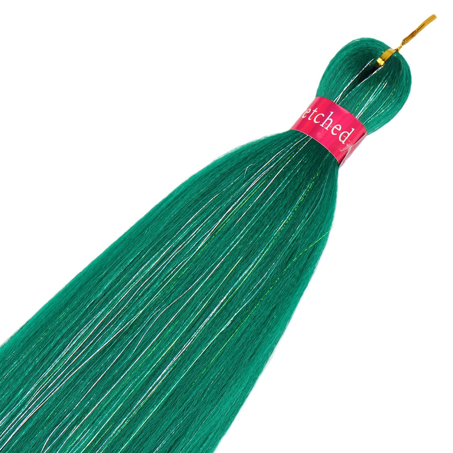 Green Tinsel Braiding Hair Pre Stretched 30 Inch Kanekalon Braiding Hair Extensions 2 Packs Synthetic Fiber Hair for Braids