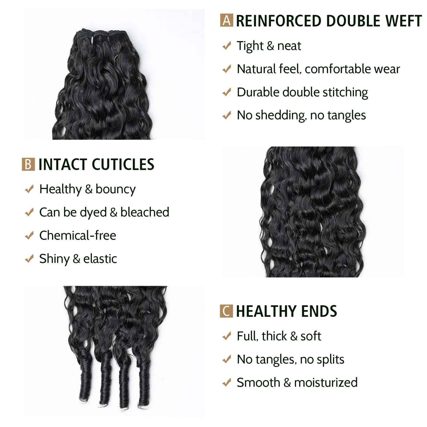 Wequeen 16A Burmese Curly Human Hair Bundles 18 Inch 100% Unprocessed Brazilian Virgin Hair Quick Weave Bundles Human Hair Extensions Real Human Hair, Natural Black