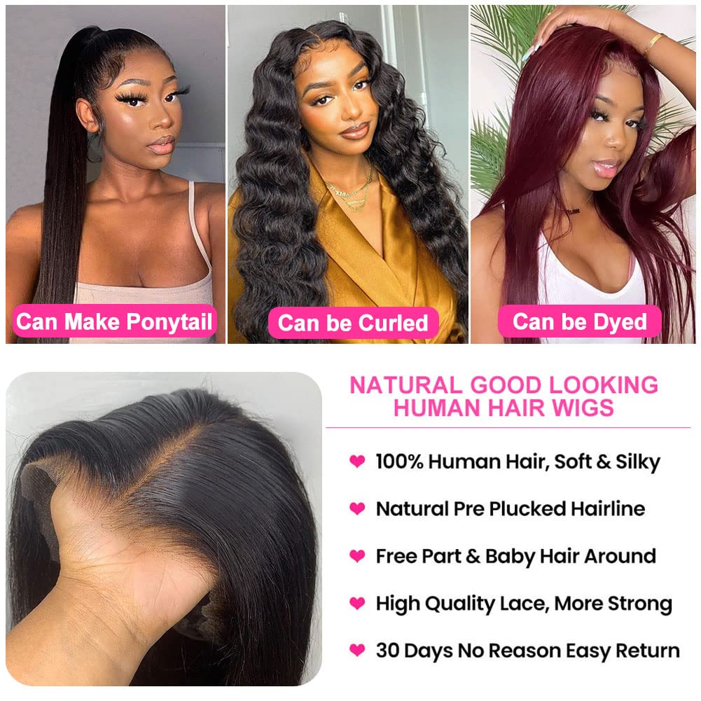 CUTE BEIN 210% Density 13x6 30 Inch HD Lace Front Wigs Human Hair Pre Plucked Glueless Straight Human Hair Wigs for Black Women Brazilian Lace Frontal Wigs with Baby Hair Free Part