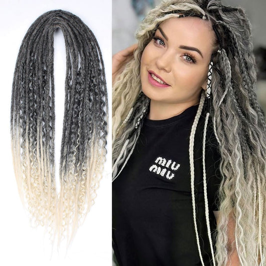 KRALER 24 Inch Mixed DE Dreadlock Extensions Sets, 3 in 1 20 Strands Synthetic Double Ended Dreads Extensions, Gray to Blonde Hippie Crochet Dreads Style for Girls