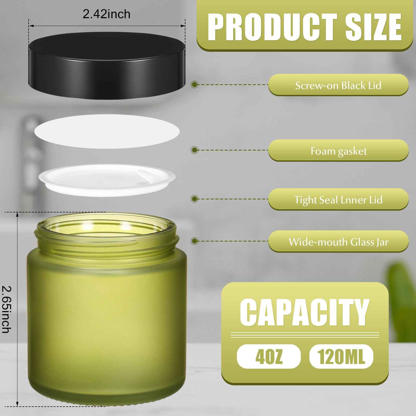 Norme 24 Pcs 4 oz Glass Jars with Lids Leakproof Round Airtight Empty Cosmetic Jars with Inner Liners Lid for Storing Lotions Powder Ointments Candle Making Tins (Pea Green)