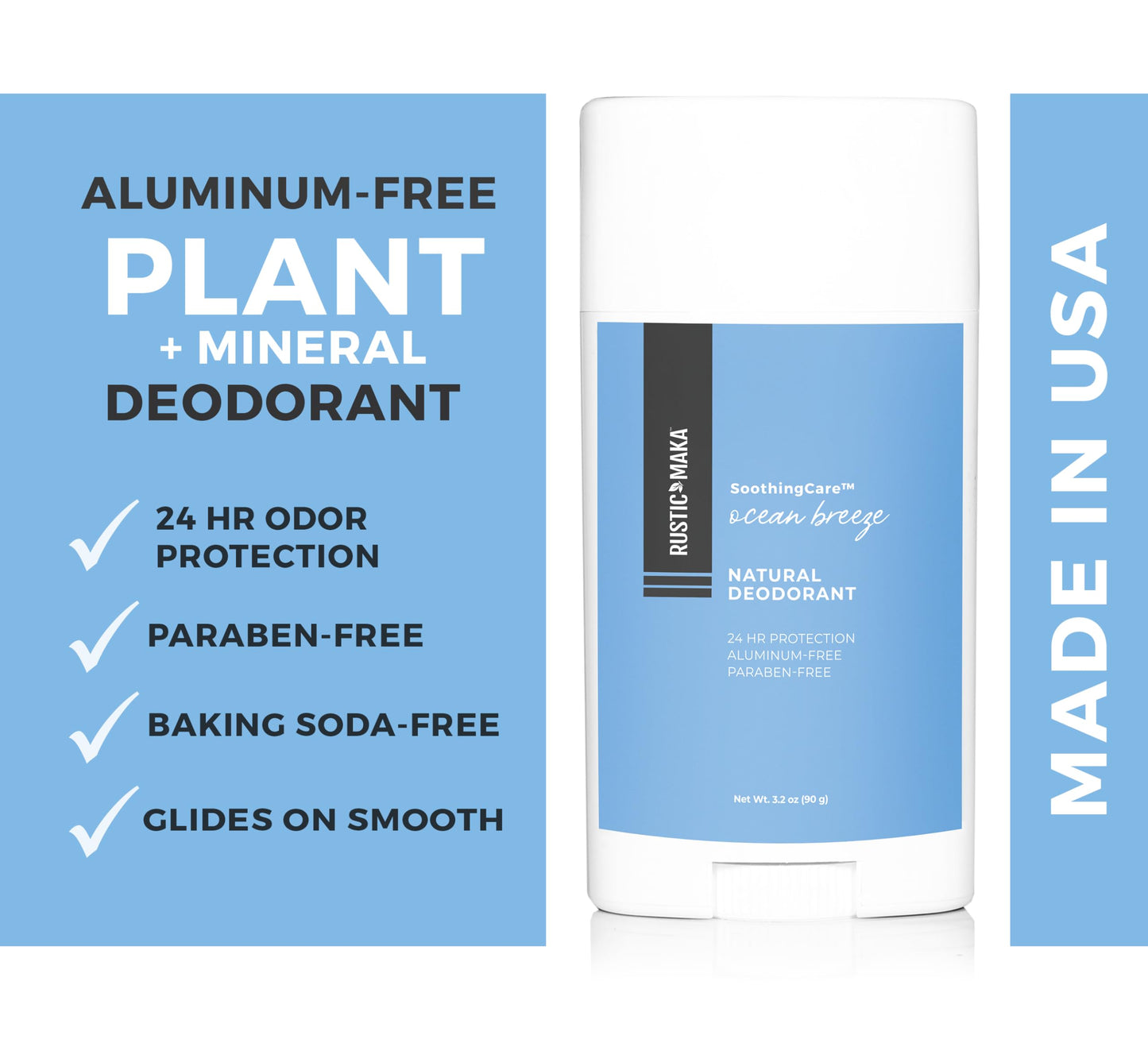 Rustic MAKA Natural Deodorant for Women, Ocean Breeze, Free of Aluminum, Parabens and Baking Soda, Cruelty-Free, Continuous Odor Control (Pack of 2)