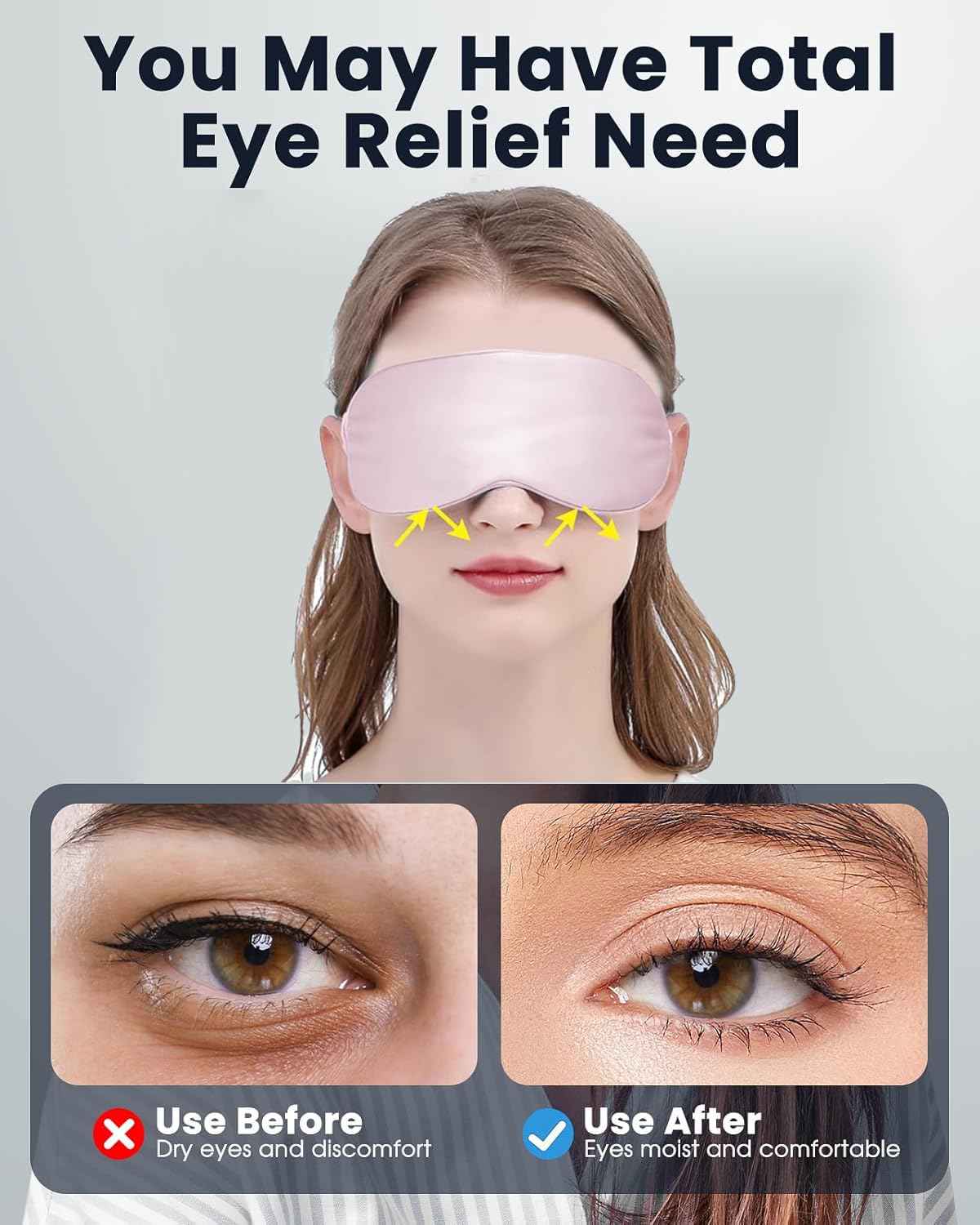 FlexTherm Pink Heated Eye Mask for Dry Eyes, MGD, Blepharitis, Stye Treatment, Warm & Cool Eye Masks, USB Powered, Adjustable, Silk-like Material