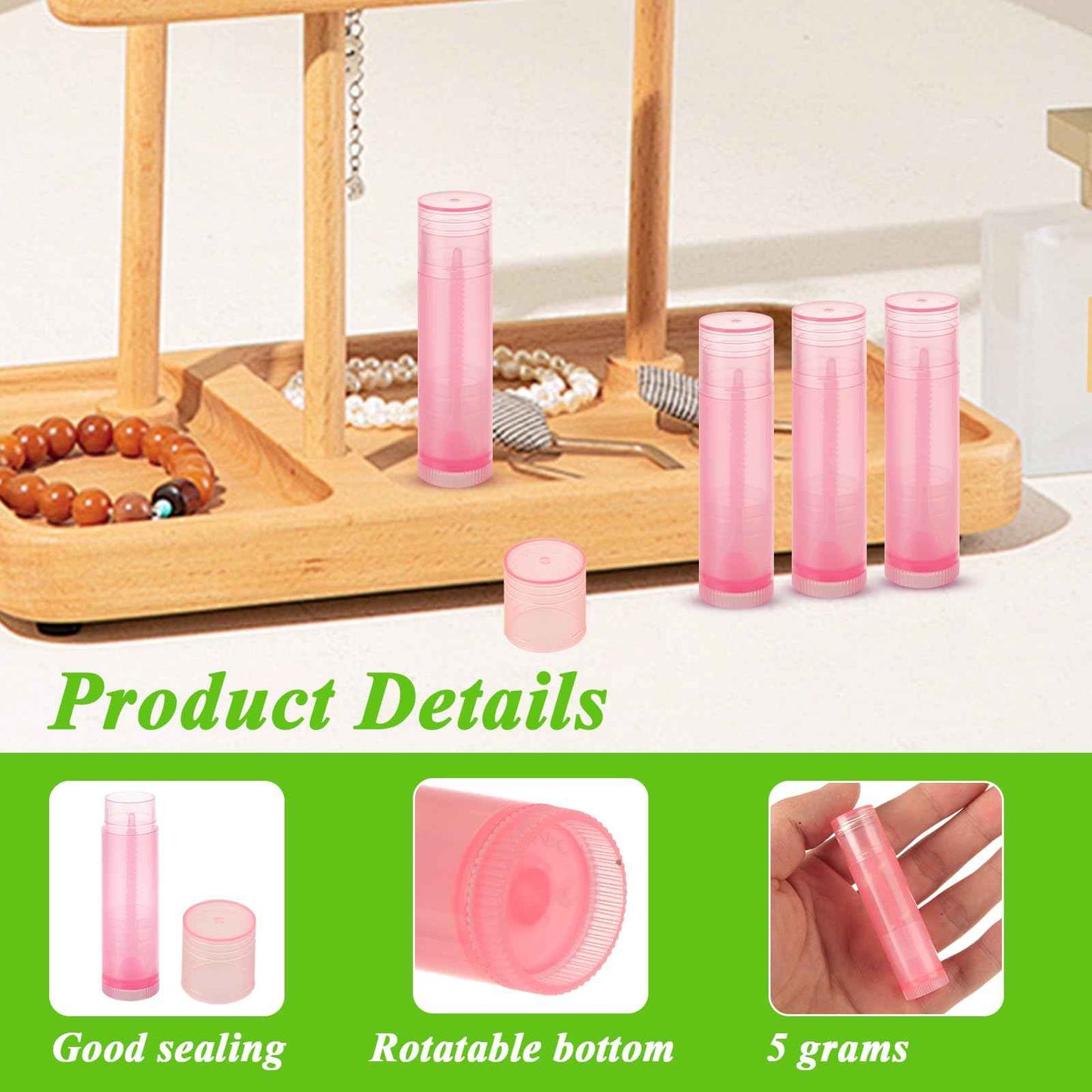 GBACHOOSE 200PCS Plastic Lip Balm Tubes, Chapstick Tubes Empty, Lip Balm Containers with Filling Tray and Spatula, Rotating Type Refill Lip with Cap for DIY(5ml/5g, Pink)