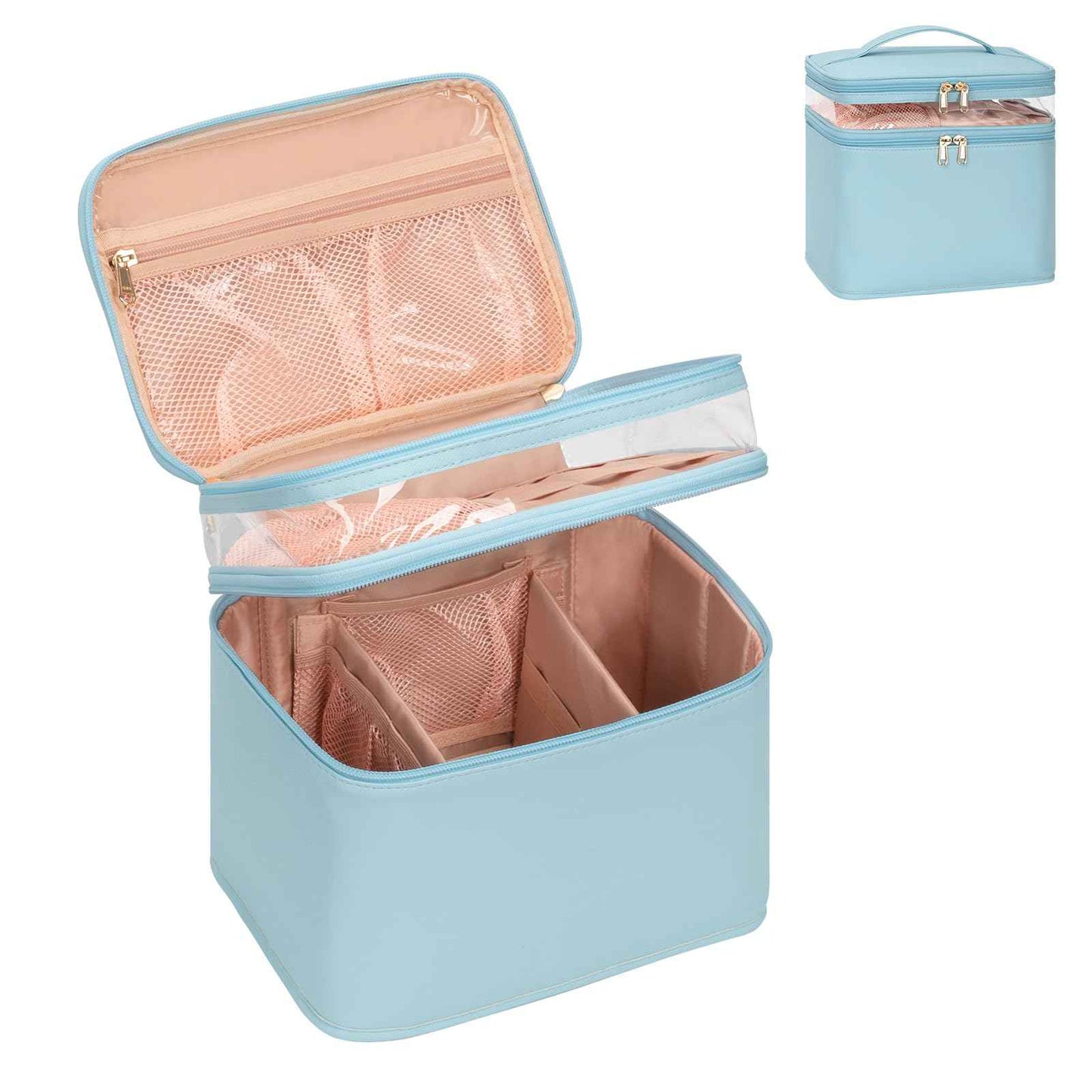 OCHEAL Large Makeup Bag, Double Layer Makeup Bag, Vertical Storage Cosmetic Case for Women/Girls with Multiple Compartments-Blue-xl