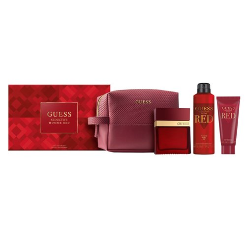 GUESS Seductive Red Men/Homme Eau de Toilette 4 Piece Gift Set - Cologne Spray 3.4 Fl. Oz., Deodorizing Body Spray 6.0 Oz., Shower Gel 3.4 Fl. Oz., & Pouch